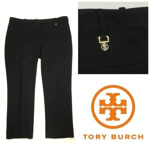 TORY BURCH Black Gold Logo Hardware Wool Blend Crop/Ankle Knit Pant